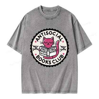 Pagewings Antisocial Books Club Unisex Washed T-shirt