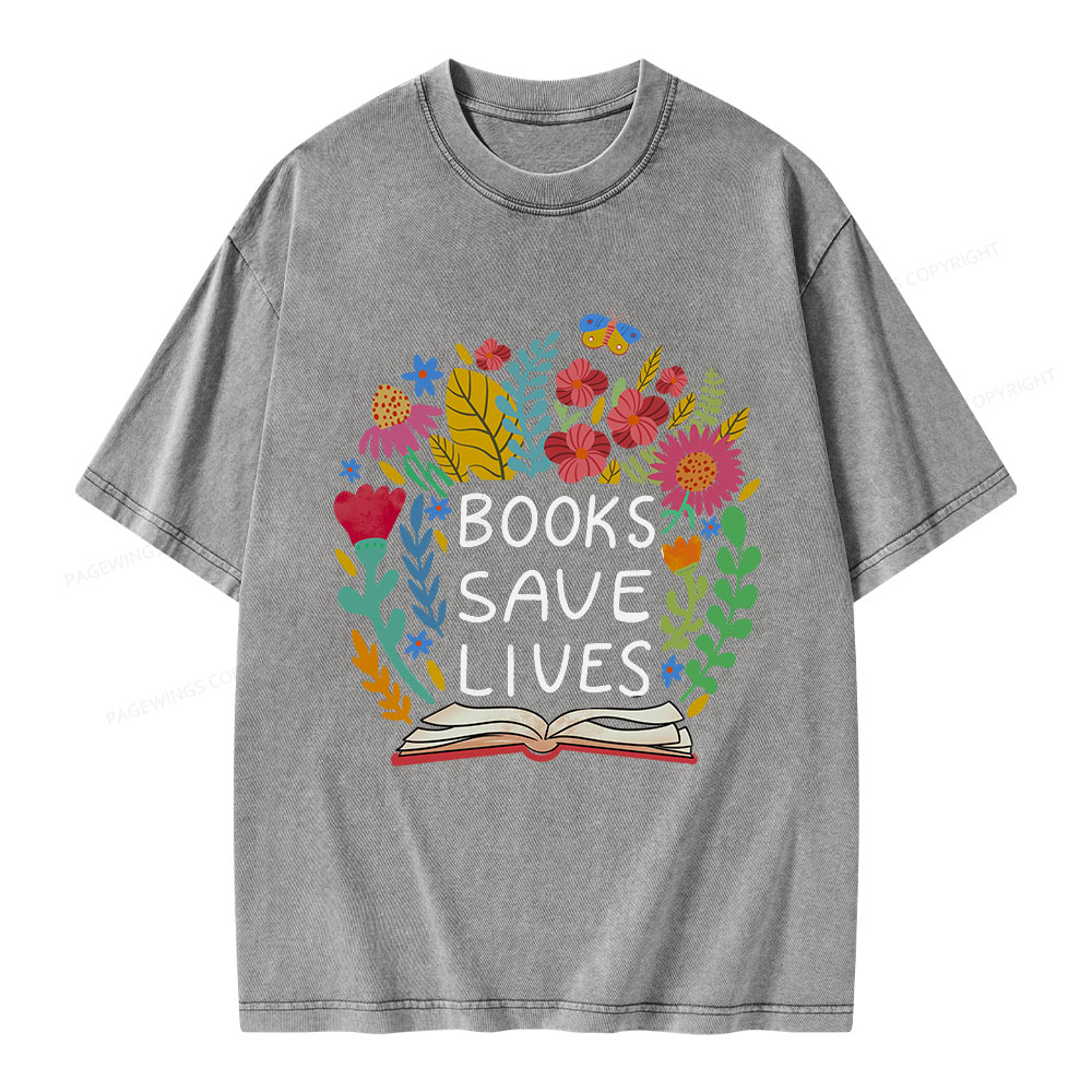 Pagewings Books Save Lives Unisex Washed T-shirt