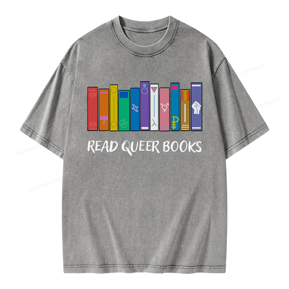 Pagewings Read Queer Books Unisex Washed T-shirt