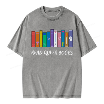 Pagewings Read Queer Books Unisex Washed T-shirt