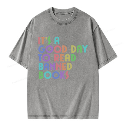 Pagewings It's A Good Day To Read Banned Books Unisex Washed T-shirt