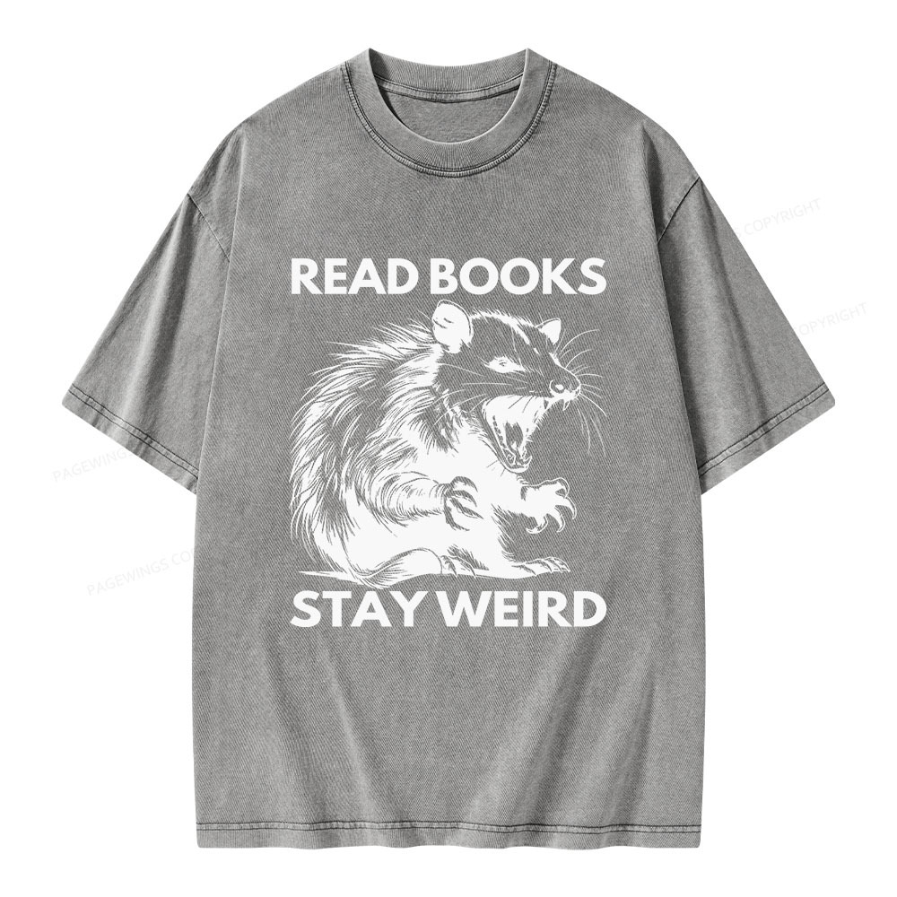 Pagewings Read Books Stay Weird Unisex Washed T-shirt