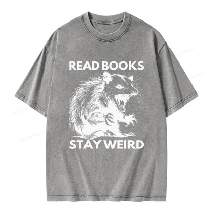 Pagewings Read Books Stay Weird Unisex Washed T-shirt