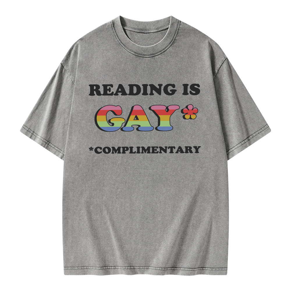 Pagewings Reading Is Gay Complimentary Unisex Washed T-shirt