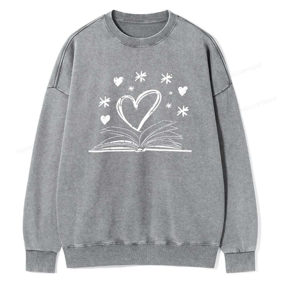 Pagewings Bookworm Librarian Valentines Day Book T-Shirt Unisex Washed Sweatshirt