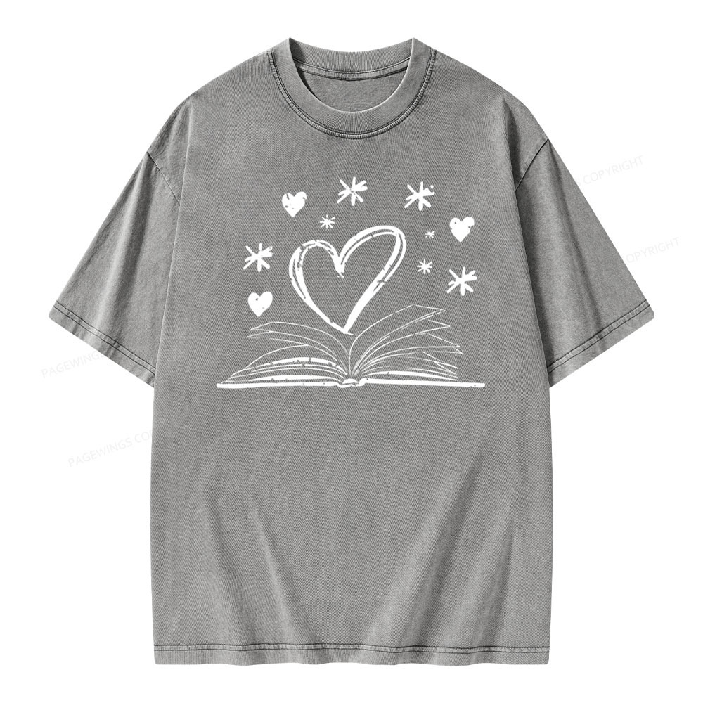 Pagewings Bookworm Librarian Valentines Day Book Unisex Washed T-shirt