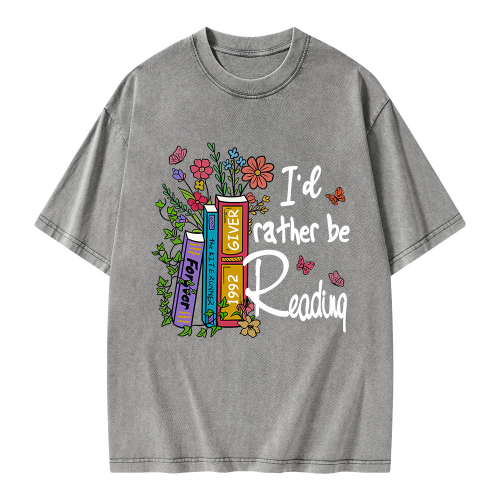 Pagewings I'd Rather Be Reading Unisex Washed T-shirt