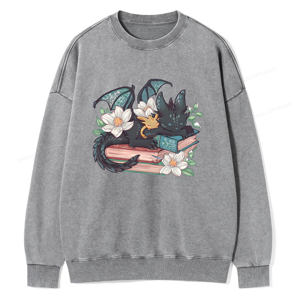 Pagewings Fantasy Book Dragon Unisex Washed Sweatshirt