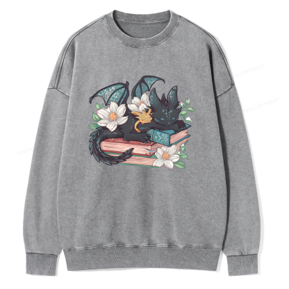 Pagewings Fantasy Book Dragon Unisex Washed Sweatshirt