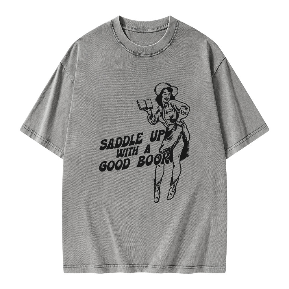 Pagewings Saddle Up With A Good Book Unisex Washed T-shirt