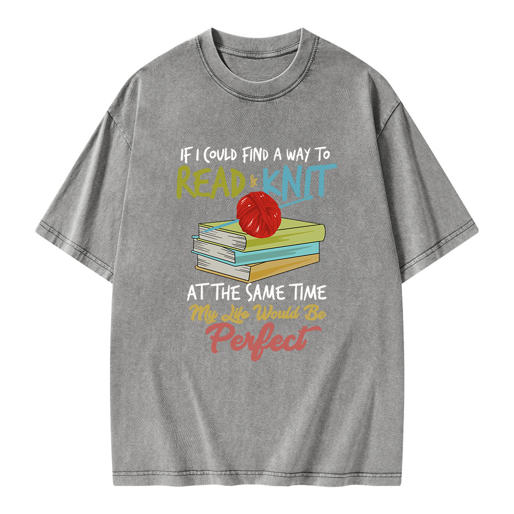Pagewings Read And Knit At The Same Time Unisex Washed T-shirt