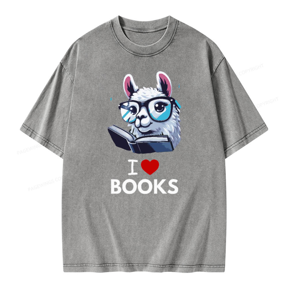 Pagewings  love Books Lama Reading Gift on Women’s Unisex Washed T-shirt