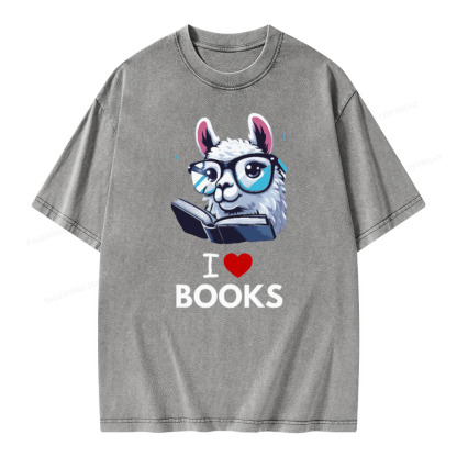 Pagewings  love Books Lama Reading Gift on Women’s Unisex Washed T-shirt