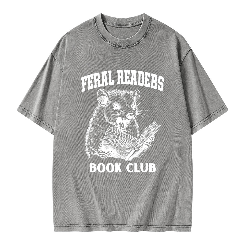 Pagewings Feral Readers Book Club Unisex Washed T-shirt