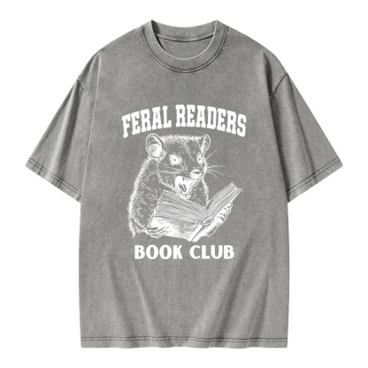 Pagewings Feral Readers Book Club Unisex Washed T-shirt