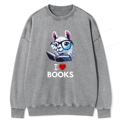 Pagewings  love Books Lama Reading Gift on Women’s Unisex Washed Sweatshirt