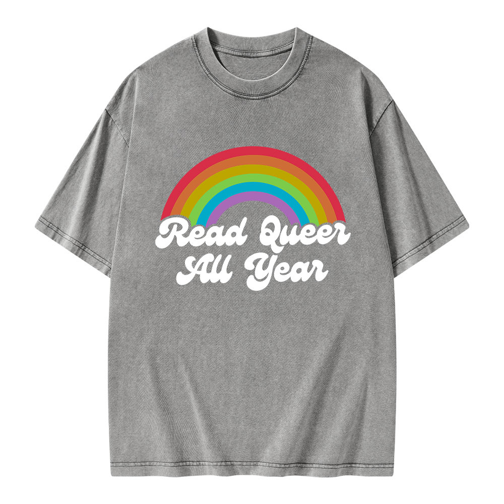 Pagewings Read Queer All Year Unisex Washed T-shirt