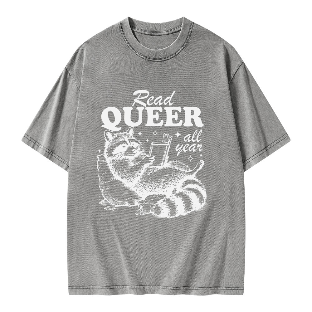 Pagewings Read Queer All Year Unisex Washed T-shirt