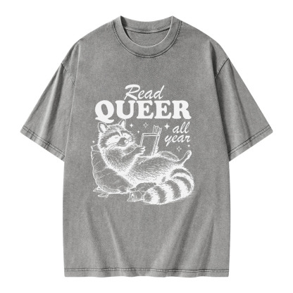 Pagewings Read Queer All Year Unisex Washed T-shirt