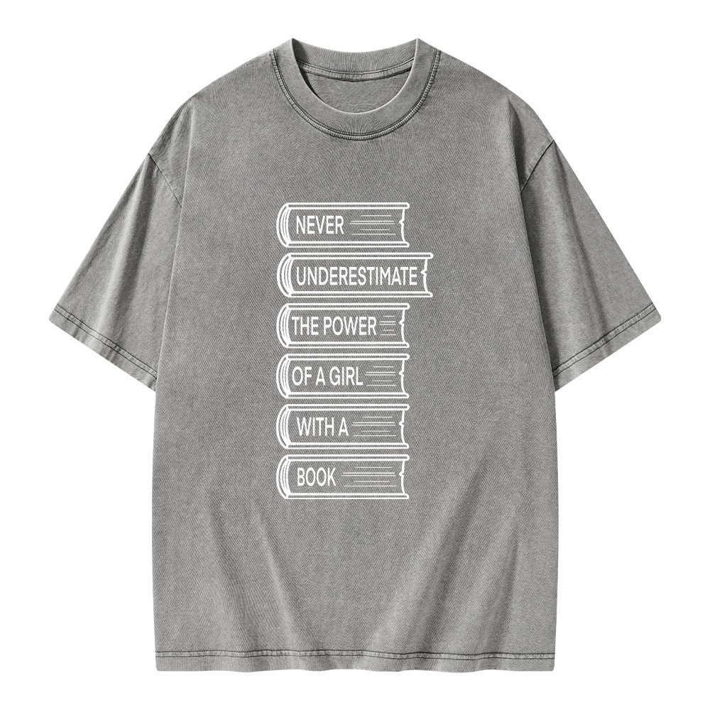 Pagewings Never Underestimate The Power Of A Girl With A Book Unisex Washed T-shirt