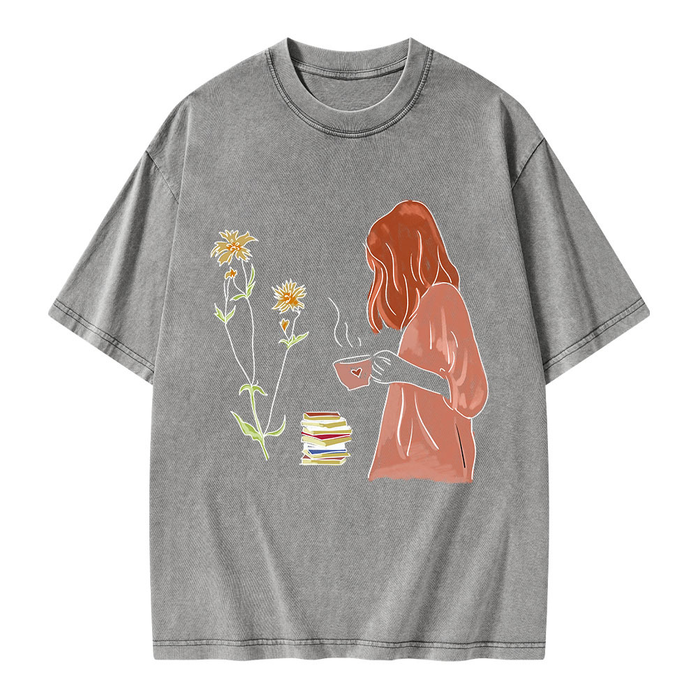 Pagewings Peaceful Moments With Books And Tea Unisex Washed T-shirt