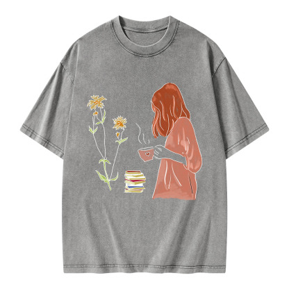 Pagewings Peaceful Moments With Books And Tea Unisex Washed T-shirt
