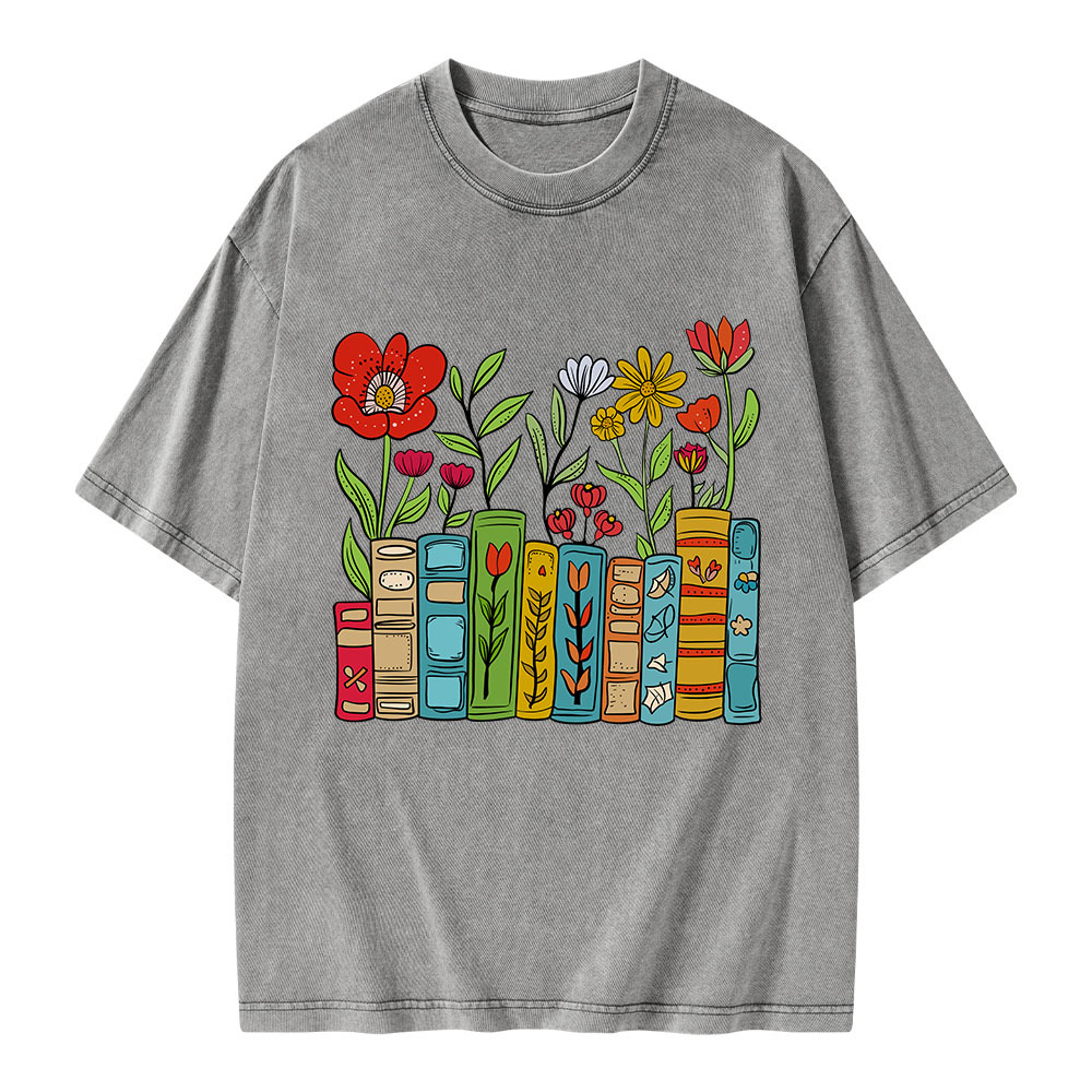 Pagewings Books Blooming Like Flowers In The Mind Unisex Washed T-shirt