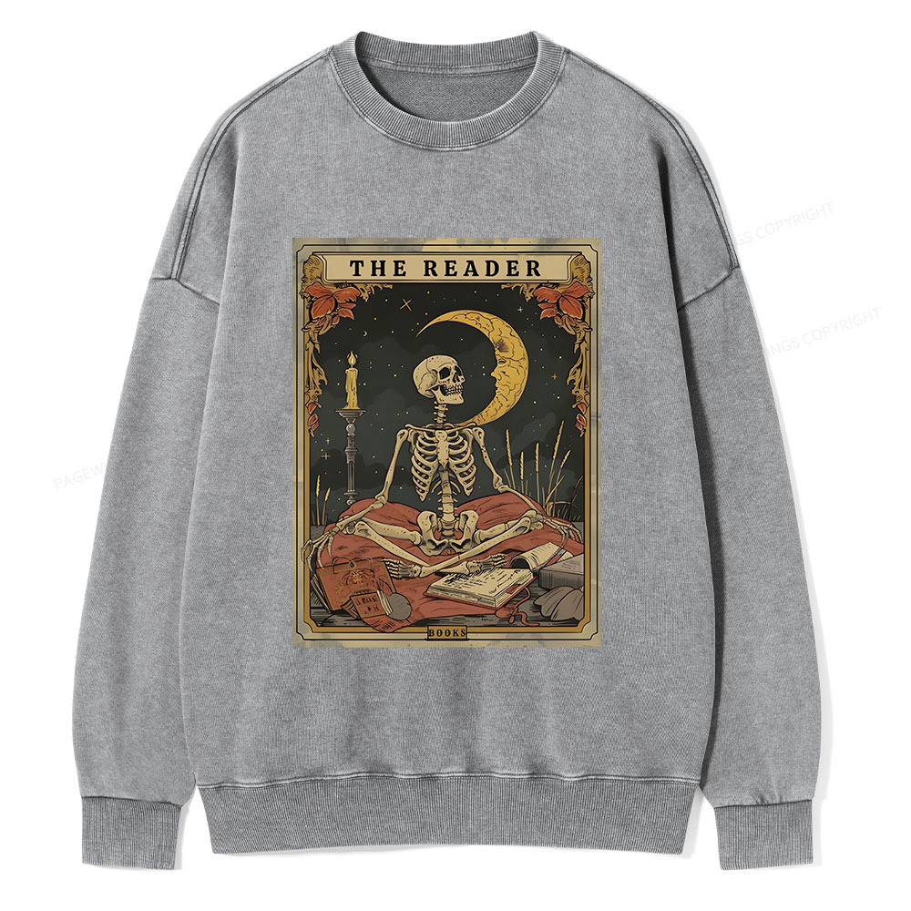 Pagewings The Reader Tarot Card Unisex Washed Sweatshirt