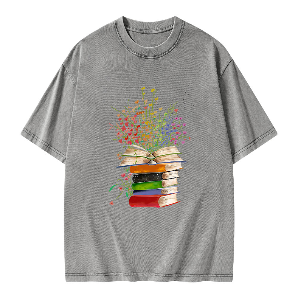 Pagewings Books Bloom With Knowledge Unisex Washed T-shirt