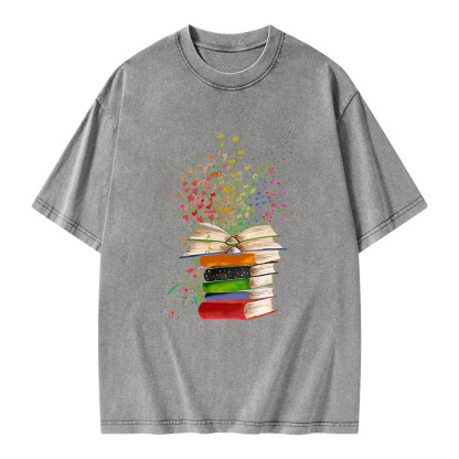 Pagewings Books Bloom With Knowledge Unisex Washed T-shirt