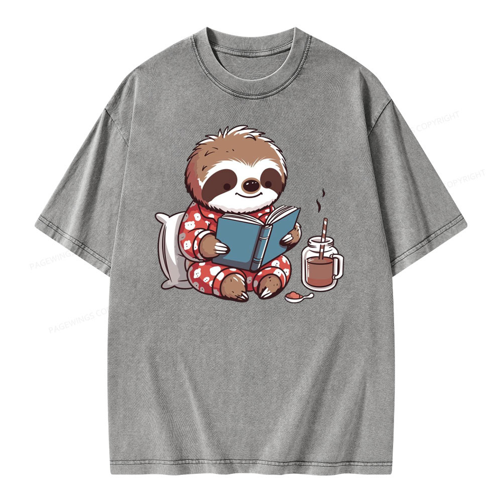 Pagewings Books Sloth Book lover Gift cute sloth on Unisex Washed T-shirt