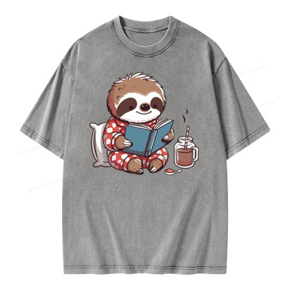 Pagewings Books Sloth Book lover Gift cute sloth on Unisex Washed T-shirt