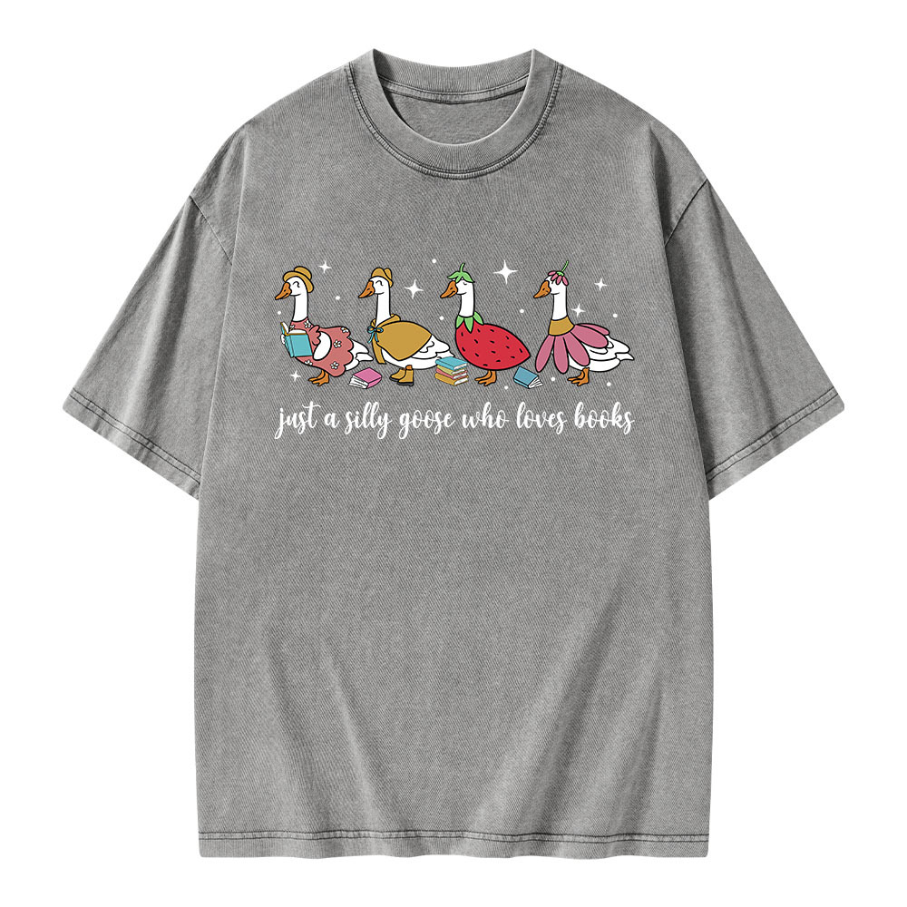 Pagewings Just A Silly Goose Who Loves Books Unisex Washed T-shirt