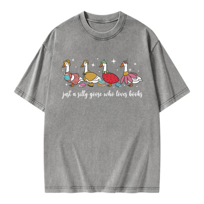 Pagewings Just A Silly Goose Who Loves Books Unisex Washed T-shirt