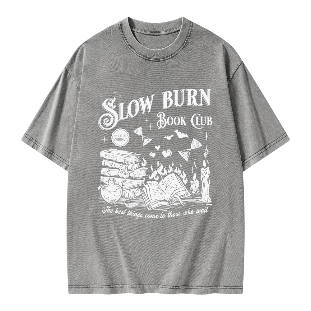 Pagewings Slow Burn Book Club Unisex Washed T-shirt
