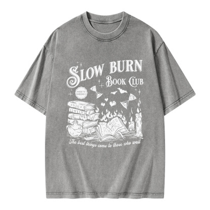 Pagewings Slow Burn Book Club Unisex Washed T-shirt