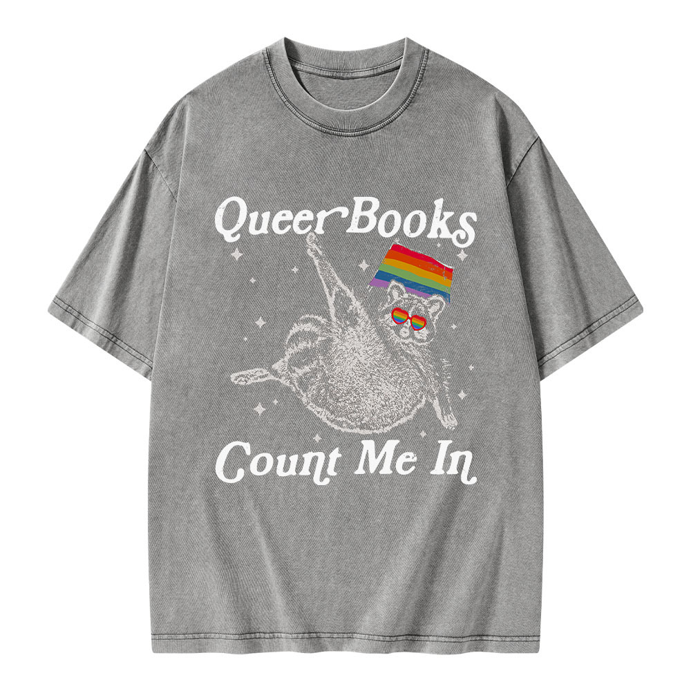 Pagewings Queer Books Count Me In Unisex Washed T-shirt
