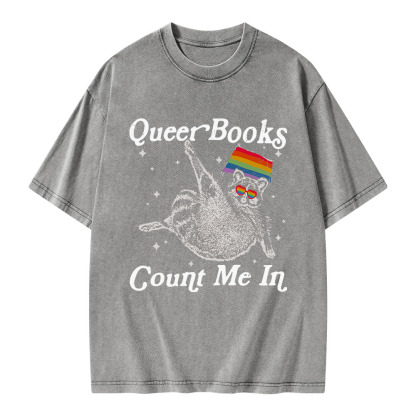 Pagewings Queer Books Count Me In Unisex Washed T-shirt
