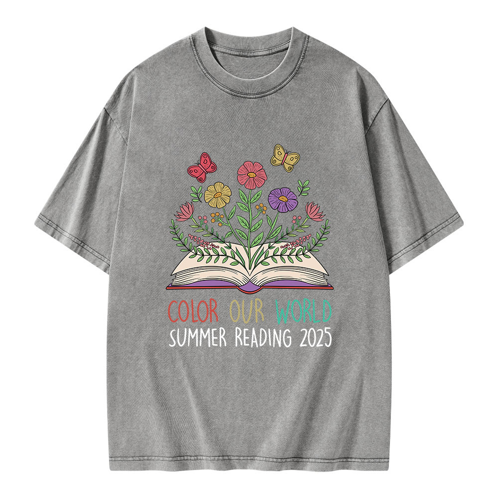 Pagewings Color Our World Summer Reading 2025 Unisex Washed T-shirt