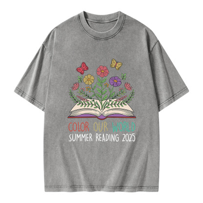 Pagewings Color Our World Summer Reading 2025 Unisex Washed T-shirt