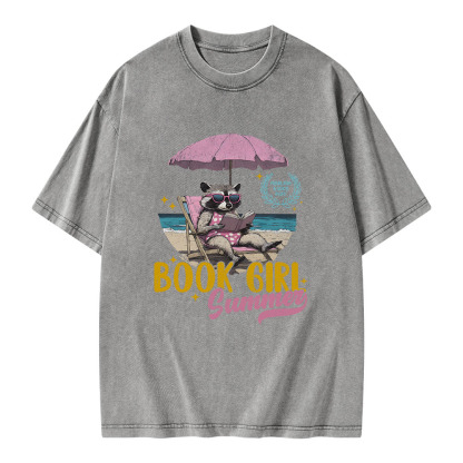 Pagewings Book Girl Summer Unisex Washed T-shirt