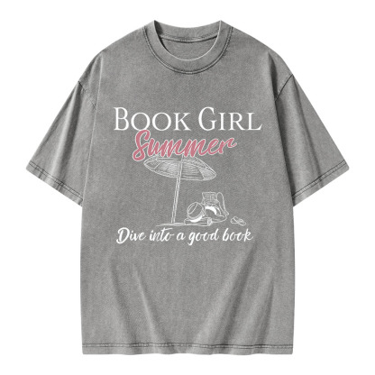 Pagewings Book Girl Summer Unisex Washed T-shirt