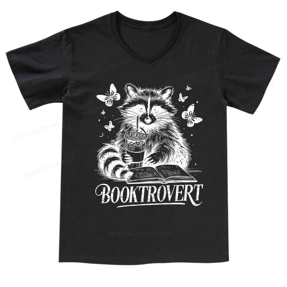 Pagewings Raccoon BookTrovert V-neck T-shirt