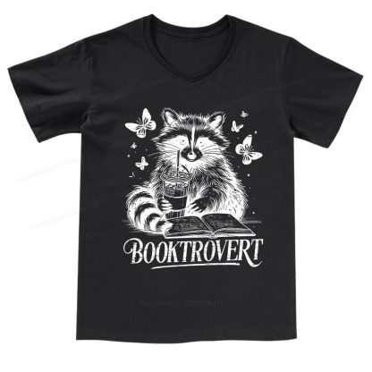 Pagewings Raccoon BookTrovert V-neck T-shirt