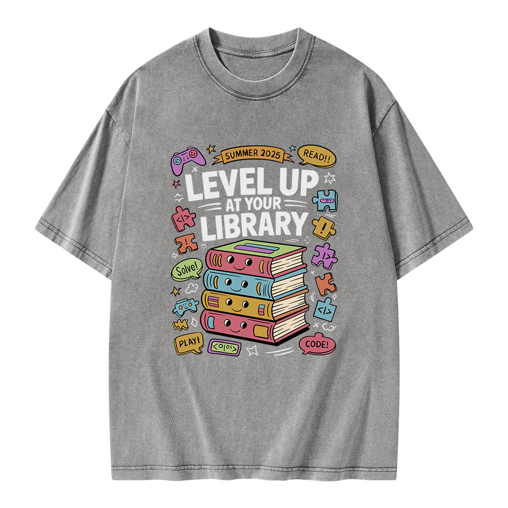 Pagewings Level Up at Your Library Summer 2025 Unisex Washed T-shirt