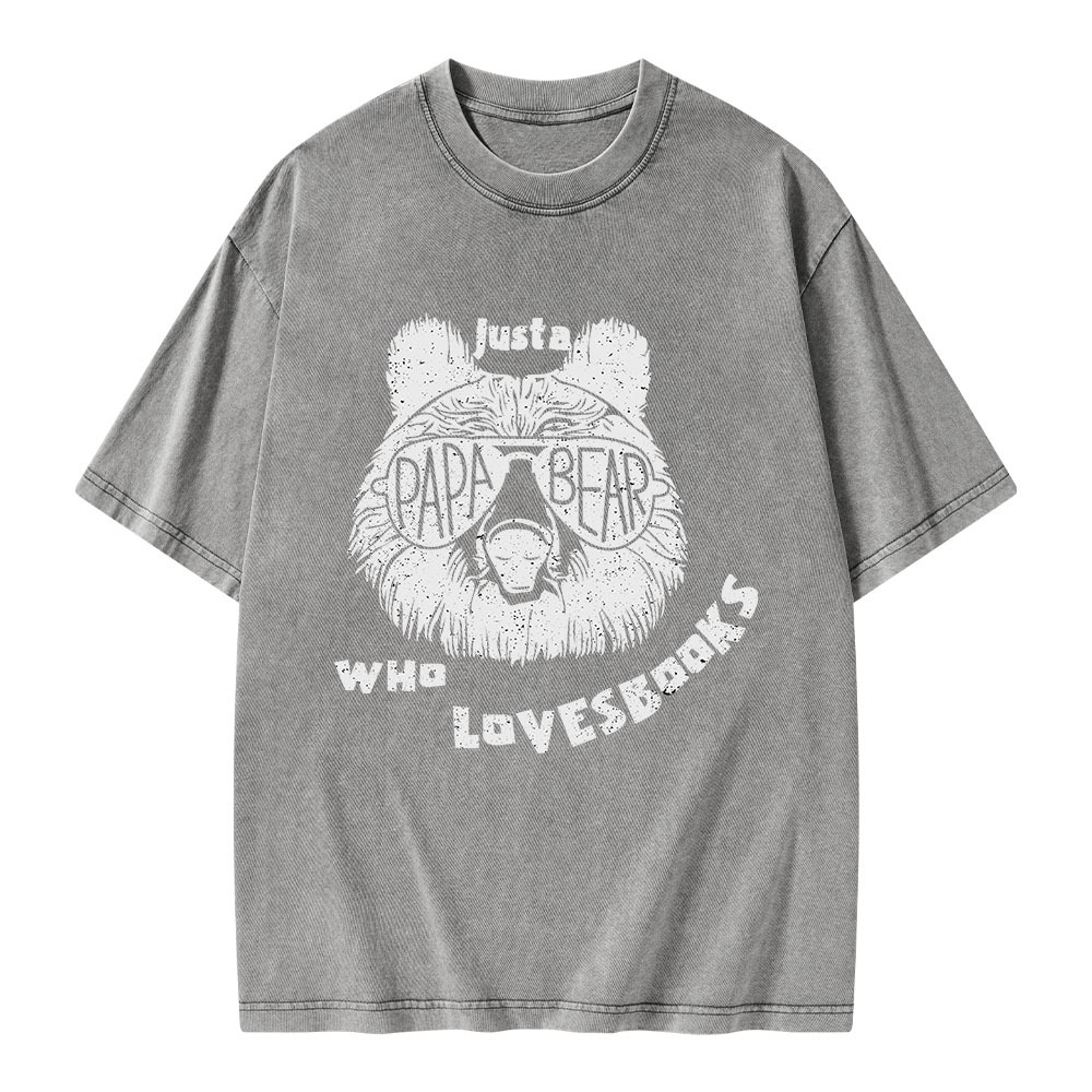 Pagewings Just A Papa Bear Who Loves Books Unisex Washed T-shirt