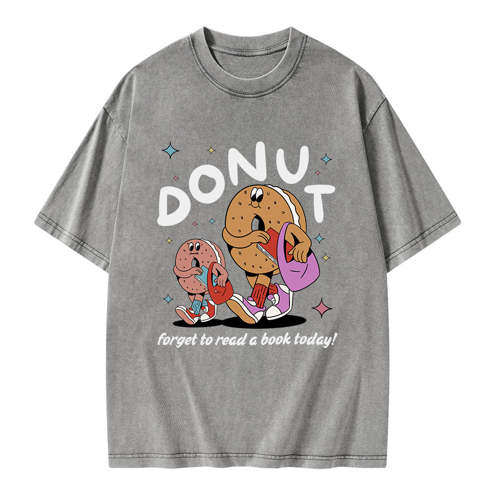 Pagewings Donut Forget To Read A Book Today Unisex Washed T-shirt