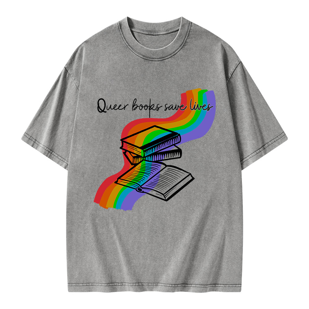 Pagewings Queer Books Save Lives Unisex Washed T-shirt