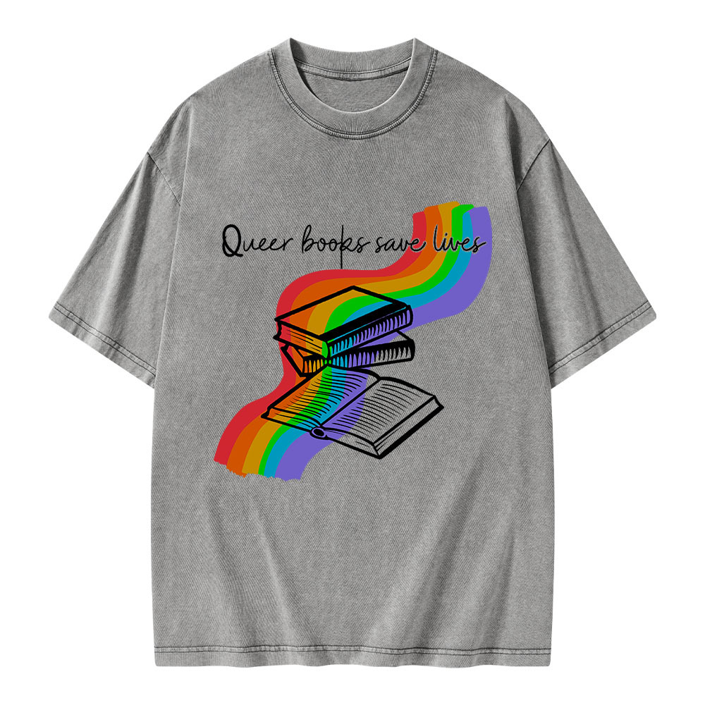 Pagewings Queer Books Save Lives Unisex Washed T-shirt