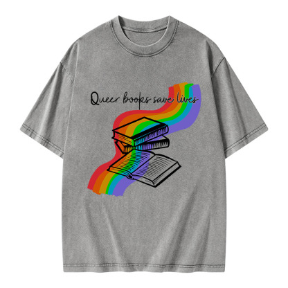 Pagewings Queer Books Save Lives Unisex Washed T-shirt